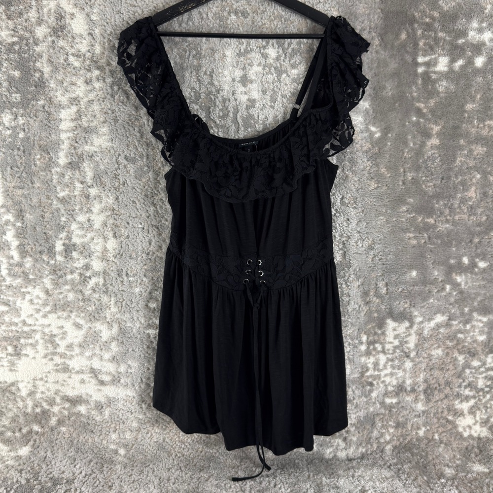New Torrid Plus Size‎ 2 Lace Ruffle Corset Waist Babydoll Cami Black Sleeveless